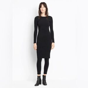 Vince Fitted Long Sleeve Knit Midi Dress, Black, MEDIUM